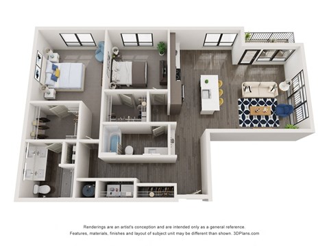 Floor plan for 2 beds, 2 baths, 1331 sqft